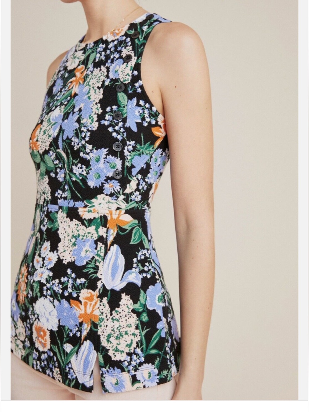 Anthropologie Maeve Brenner Sleeveless Black Floral Peplum Top Size XS (NWT)